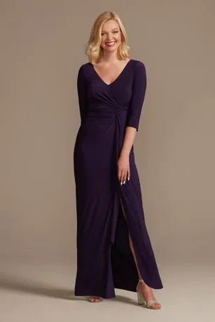Three-Quarter Sleeve Wrap Front Sheath Gown