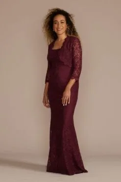 Floor Length Lace Sheath With Bolero Jacket