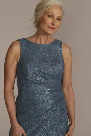 Draped Lace Floor-Length Dress With Matching Shawl - Image 6