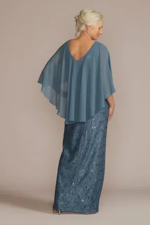 Draped Lace Floor-Length Dress With Matching Shawl - Image 2