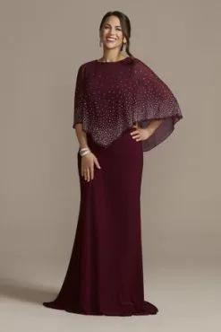 Jersey Cape Gown With Sparkle Embellishment