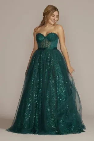 Strapless Sparkle Illusion Corset Ball Gown