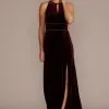 Embellished Velvet Sheath Dress With Keyholes