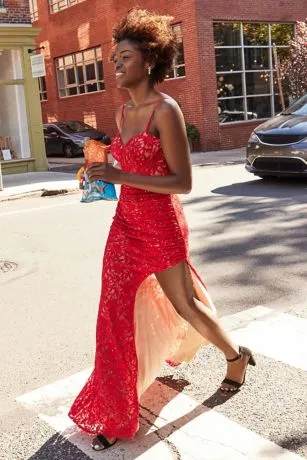 Allover Lace Corset Sheath With Side Slit - Image 5