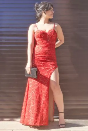 Allover Lace Corset Sheath With Side Slit - Image 7