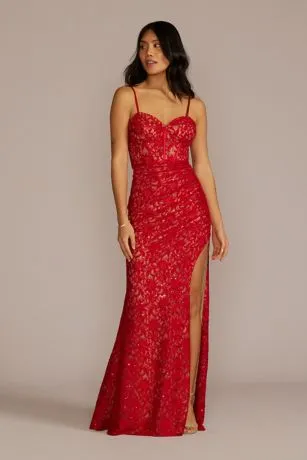 Allover Lace Corset Sheath With Side Slit