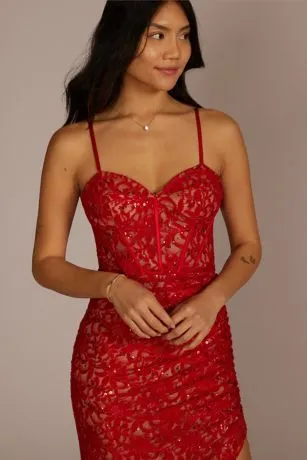 Allover Lace Corset Sheath With Side Slit - Image 3