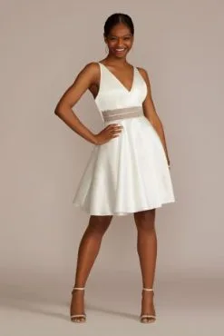 Satin A-Line With Embellished Illusion Waist