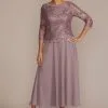 Tea Length Lace And Chiffon Mock Two-Piece