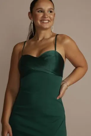 Spaghetti Strap Crepe And Satin Sheath With Slit - Image 3