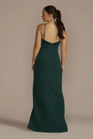 Spaghetti Strap Crepe And Satin Sheath With Slit - Image 2