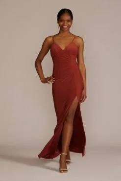 Spaghetti Strap Ruched Stretch Jersey Dress