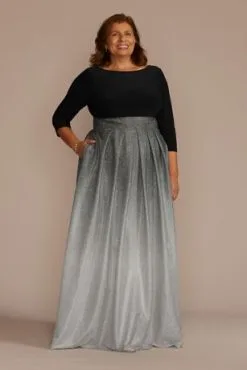Plus Size Ombre Sparkle Metallic Ball Gown