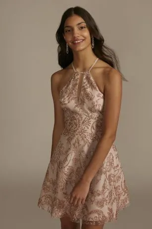 Glitter Patterned Mini A-Line Damas Dress - Image 3