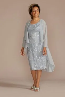 Embroidered Sheath Dress With Chiffon Jacket