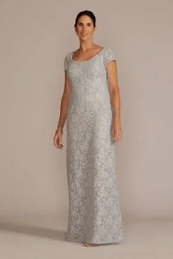 Short Sleeve Sequin Lace Sheath Gown