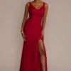 Crepe Sheath Gown With Side Illusion And Slit