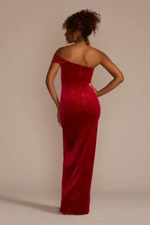 One-Shoulder Sparkle Velvet Sheath With Slit - Image 2