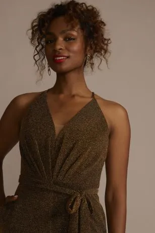 Metallic Tie-Waist Jumpsuit With Crisscross Back - Image 3