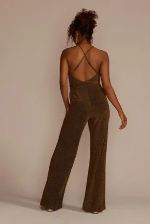 Metallic Tie-Waist Jumpsuit With Crisscross Back - Image 2
