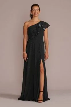 Polka Dot One-Shoulder Ruffle A-Line Dress