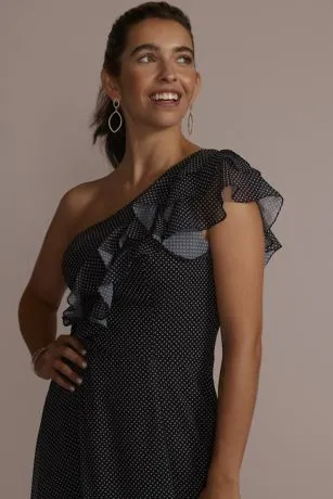 Polka Dot One-Shoulder Ruffle A-Line Dress - Image 3
