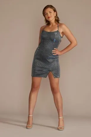 Short Iridescent Bodycon Dress With Lace-Up Back