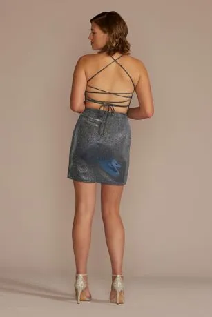 Short Iridescent Bodycon Dress With Lace-Up Back - Image 2