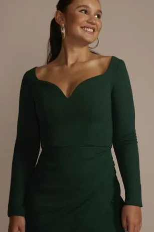 Long Sleeve Sweetheart Crepe Dress With Slit - Image 3