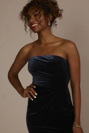 Strapless Glitter Velvet Sheath Dress With Slit - Image 3