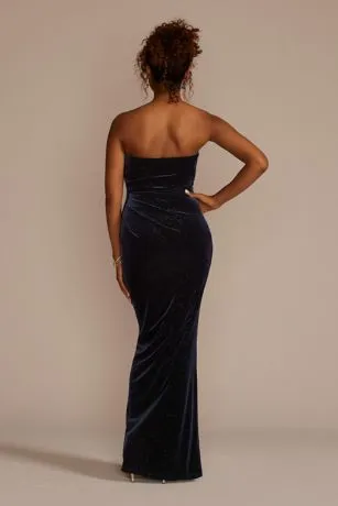 Strapless Glitter Velvet Sheath Dress With Slit - Image 2