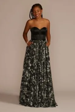 Corset Ball Gown With Star Patterned Glitter Skirt