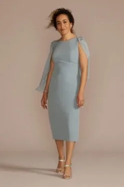 Crepe Tank Sheath With Embroidered Capelet