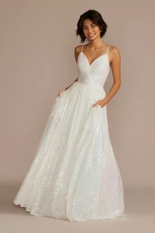 Iridescent Sequin V-Neck Ball Gown