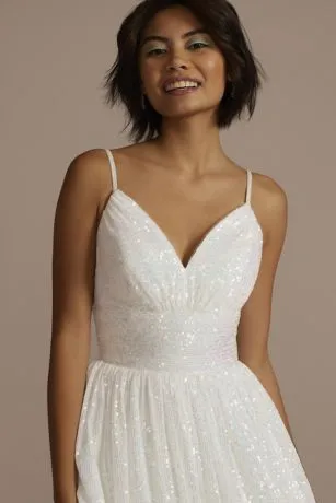 Iridescent Sequin V-Neck Ball Gown - Image 3