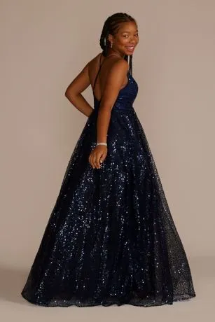 Illusion Plunge Allover Sequin Ball Gown - Image 2