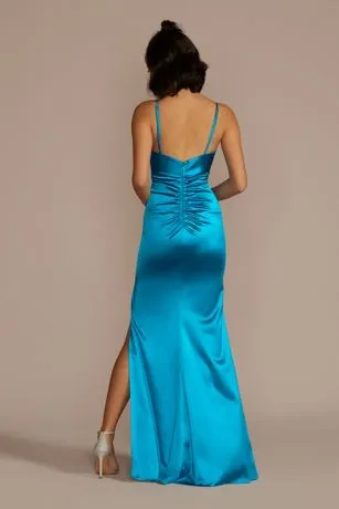 Scoop Neck Stretch Satin Sheath With Cutout - Image 2