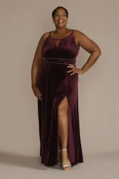 Plus Size Embellished Velvet A-Line With Keyholes