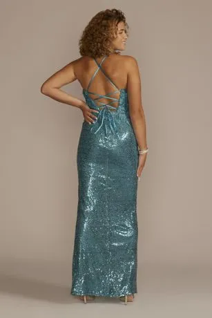 Sequin Sheath With 3D Floral Applique - Image 2