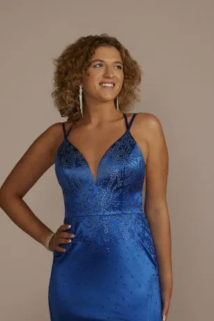 Plunging Pattern Embellished Satin Sheath - Image 3