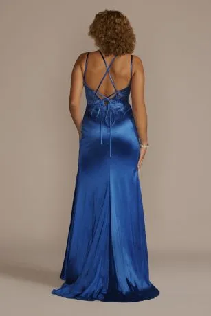 Plunging Pattern Embellished Satin Sheath - Image 2