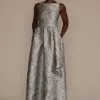 High Neck Metallic Jacquard Ball Gown