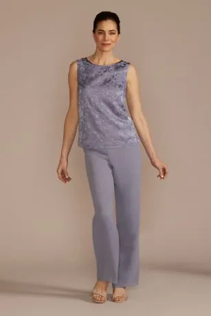 Three-Quarter Sleeve Patterned Chiffon Pantsuit - Image 4