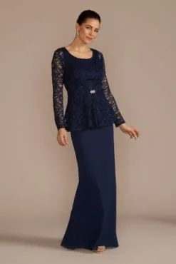 Long Sleeve Lace Peplum Sheath Jacket Dress