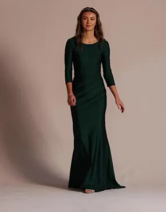 Long Stretch Satin Three-Quarter Sleeve Sheath - Image 4