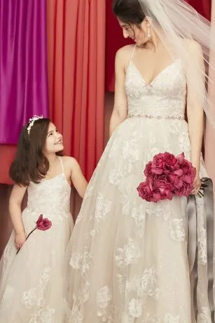 Large Floral Applique Beaded Strap Wedding Dress - Image 9