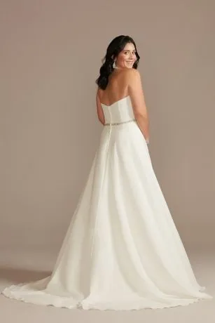 Chiffon Halter Plunge Beaded Waist Wedding Dress - Image 2