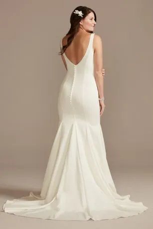 Crepe V-Neck Mermaid Wedding Dress - Image 2