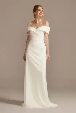 Crepe Off-the-Shoulder Sheath Wedding Dress