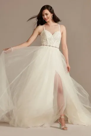 Sheer Boned Bodice Spaghetti Strap Wedding Dress - Image 2